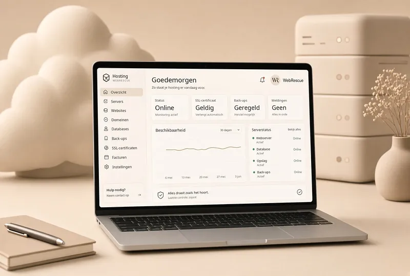 Tableau de bord d’hébergement sur un ordinateur portable, avec la disponibilité, les serveurs et l’état de chaque serveur